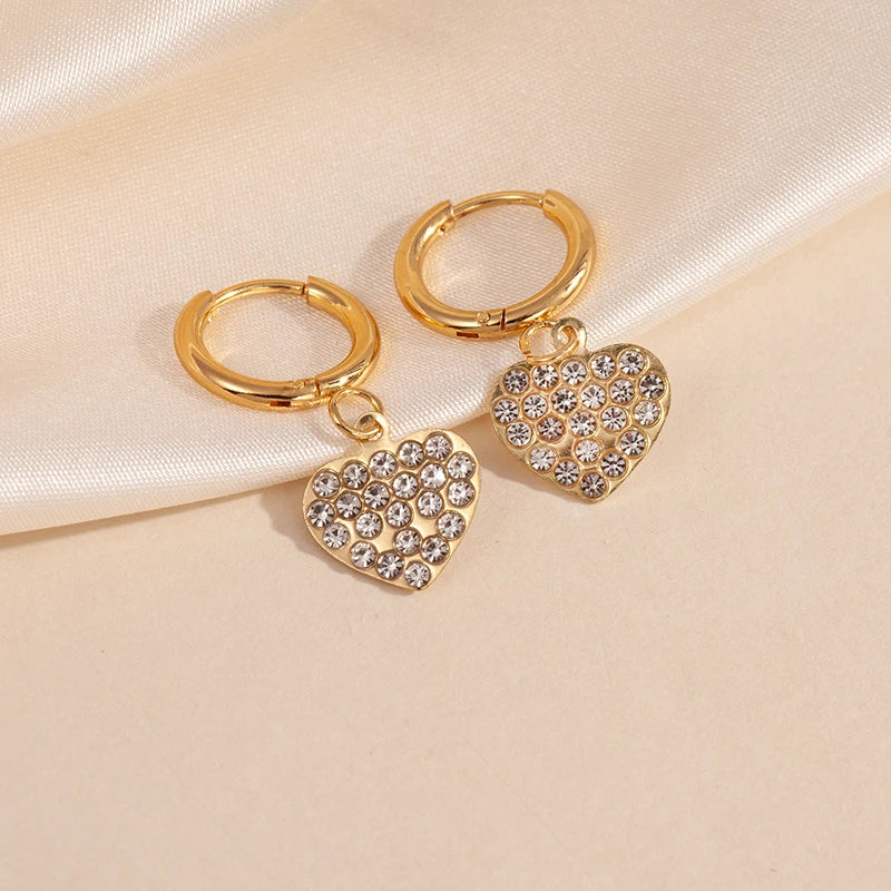 ANENJERY 316L Stainless Steel Heart Geometry Cross Star Circular Zircon Pendant Earrings For Women Fashion Simple Jewelry Gifts