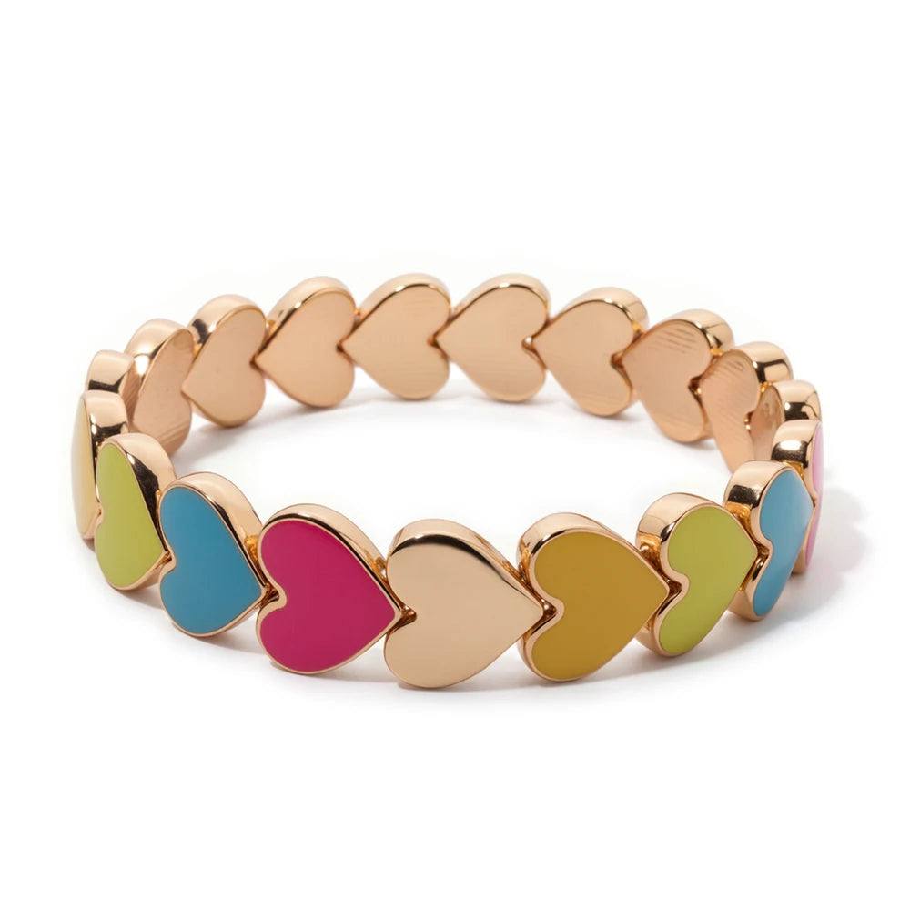 BEUTIFOR Drop Oil Love Shape Beaded Elastic Bracelets For Women Colorful Boho Beads Chunky Peach Love Wrist Accessory
