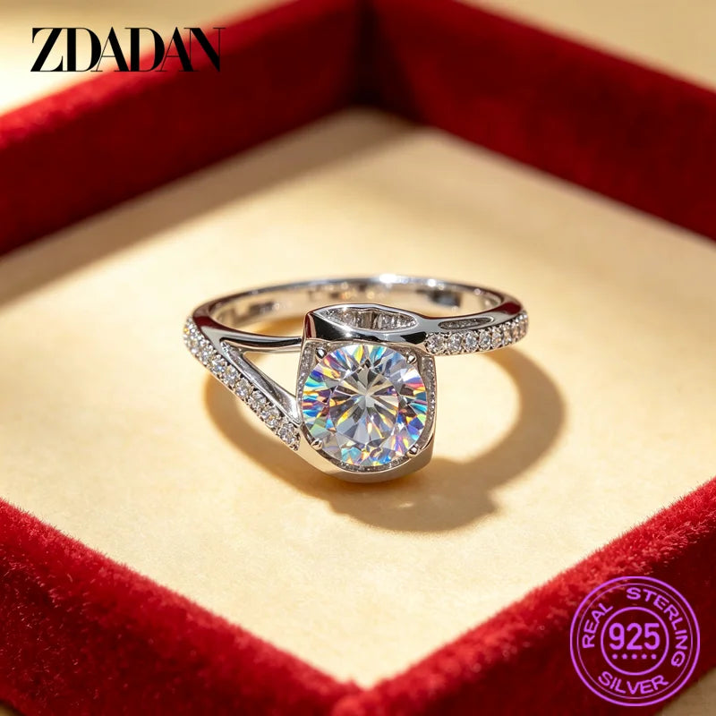 ZDADAN 925 Sterling Silver 6.5mm 8mm Round Zircon Open Adjustable Rings For Women Fashion Jewelry