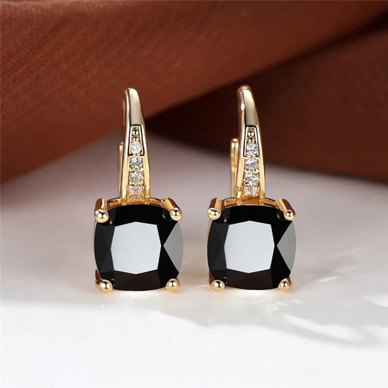 Blue Zircon Square Stone Luxury Crystal Rainbow Hoop Earrings Boho Gold Color Engagement Wedding Jewelry For Women