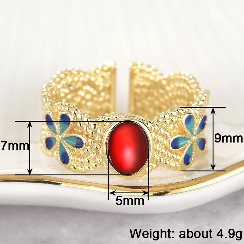 Huitan Elegant Women Opening Ring Gold Color Inlaid Shining Red Oval CZ Delicate Wedding Engagement Trendy Accessories Jewelry