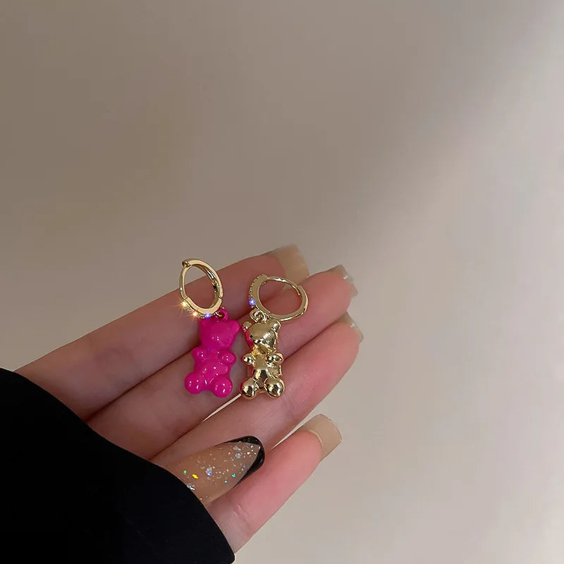 Cute Acrylic Candy Gummy Bear Dangle Earrings for Women Rainbow Bear CZ Hoop Earrings 2026 Fashion Sweet Girl Jewelry