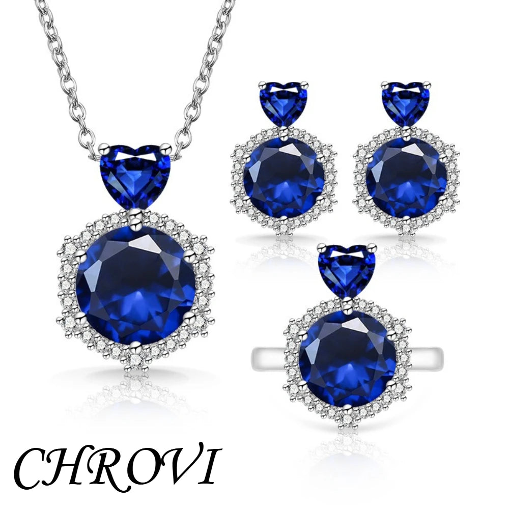 Luxury-Style 925 Sterling Silver New Color-Brightened Luxury Ring, Earrings, Necklace Women's Set