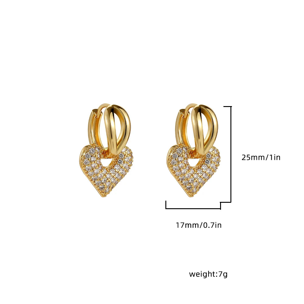 Exquisite CZ Crystal Love Heart Hoop Earrings for Women Cubic Zirconia Gold Color Sweet Cute Hollow Earrings Fashion Jewelry