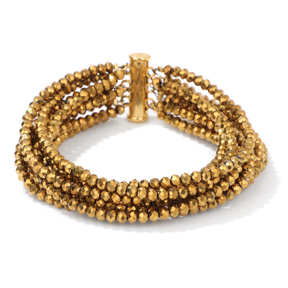 Multi layered Faceted Glass Crystal Beads Bracelets For Women Men Miyuki Crystal Magnetic Buckle Bracelet Bohemia Jewelry