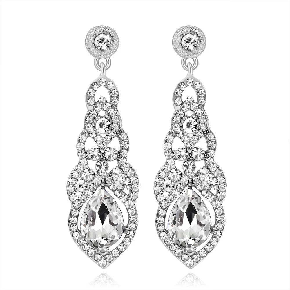 TREAZY Fashion Crystal Waterdrop Wedding Earrings for Women Silver Color Bridal Drop Earrings Bridesmaid Wedding Jewelry Gifts