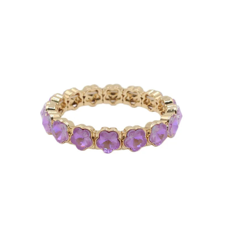 2026 Colored Rhinestone Flower Enamel Gold Bracelet Mocha Full Diamond Elastic Stacked Fashion Bridal Accessories