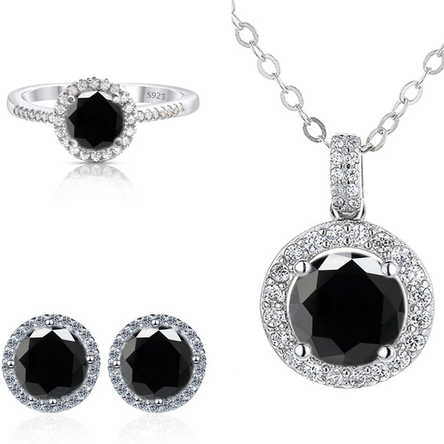 Real Round 6.5mm Moissanite Jewelry Set 925 Sterling Silver Sparking Ring Earring Pendant Necklace For Women Bridal Gift