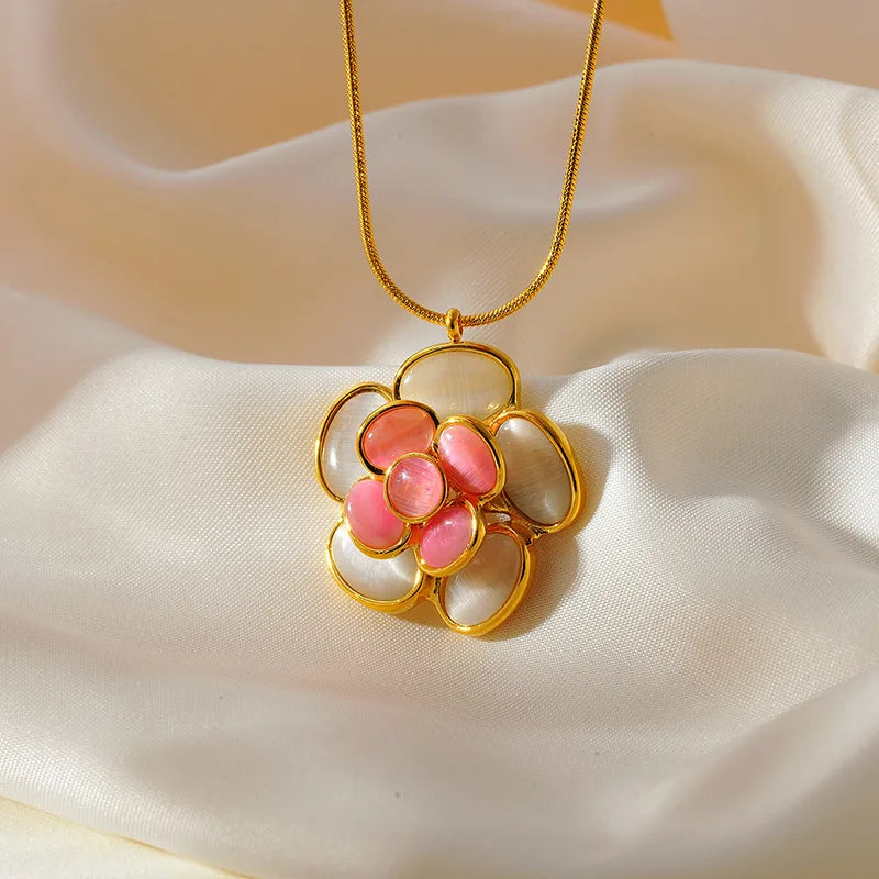 EILIECK 316L Stainless Steel Colorful Enamel Flower Necklace Earrings Ring Set For Women Trendy Waterproof Jewelry Lady Gift