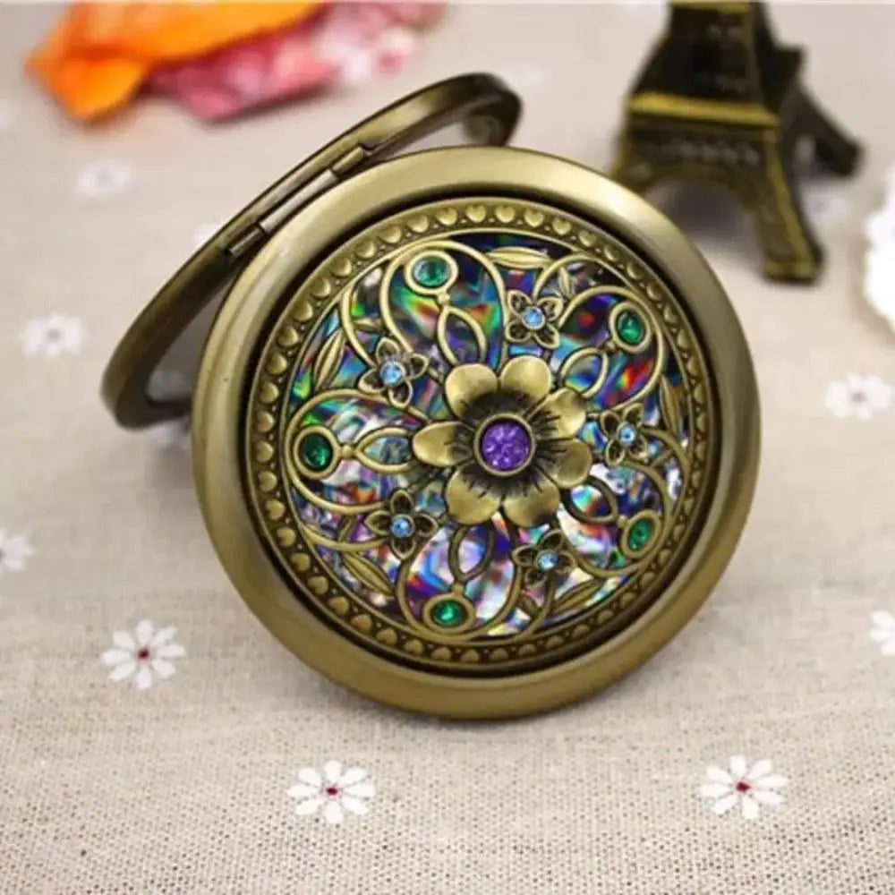 New Hot Folding Pocket Mirror Round Compact Double-sided Vintage Hollow Makeup Mirrors