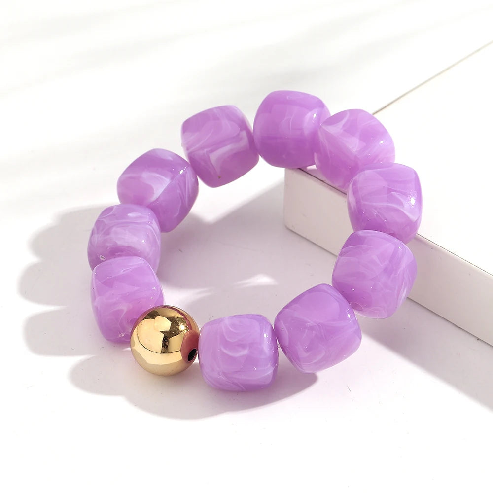 Acrylic Multicolor Irregular Beads Stretchy Bracelets Bangles for Women Resin Marbled Beaded Geometric Elastic Bracelet Jewelry