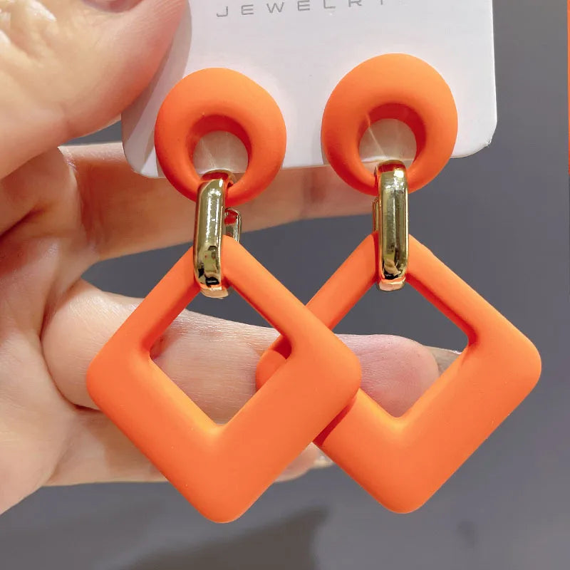 Trendy Acrylic Colorful Square Round Drop Earrings Fashion Hollow Geometric Summer  Earring Party Wedding Jewelry