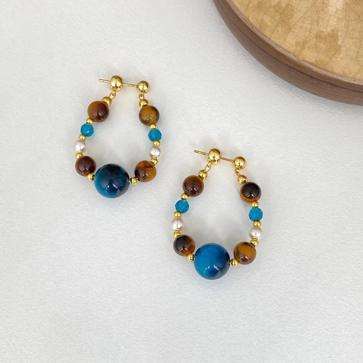 Fashion Retro Tigereye Stone Beads Earrings For Womem Vintage Ethnic Style Round Geometrics Earring Casual Party Jewelry Gift