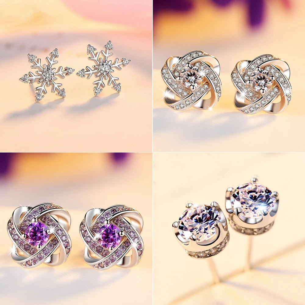 New 925 Sterling Silver Earrings AAA Zircon For Women Exquisite Student Girlfriend Jewelry Accessories Wedding Fashion Gift
