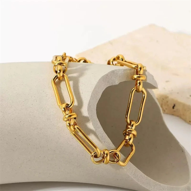 \EILIECK Stainless Steel Metal Gold Color Chain Necklace Bracelet For Women New Fashion Waterproof Collar Jewelry Set Gift Party