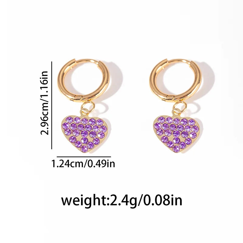 ANENJERY 316L Stainless Steel Heart Geometry Cross Star Circular Zircon Pendant Earrings For Women Fashion Simple Jewelry Gifts