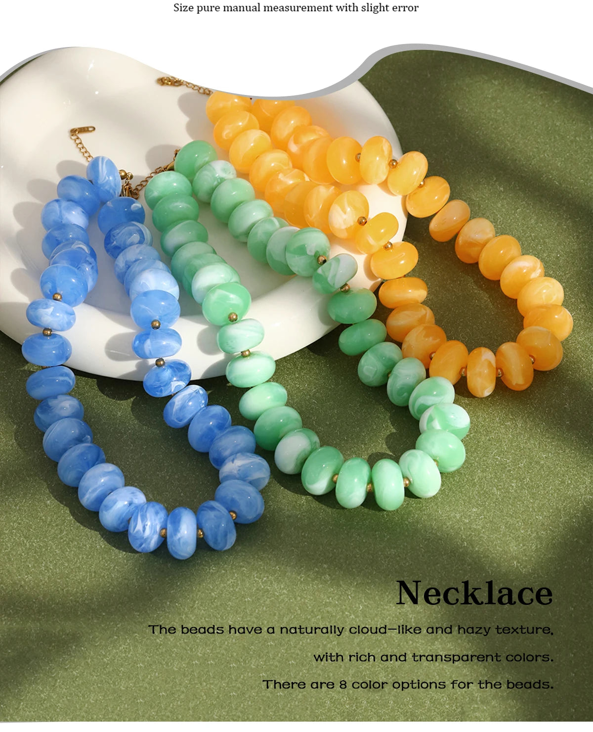 E.B.belle Colorful Bohemian Flat Disc Bead Necklace Stainless Steel 18K Gold Plated Bead Choker Summer Beach Women Jewelry Gift