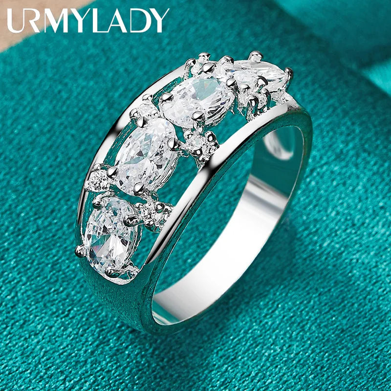 URMYLADY 925 Sterling Silver Oval Zircon 7-10# Ring For Women Wedding Party Gift Fashion Charm Jewelry