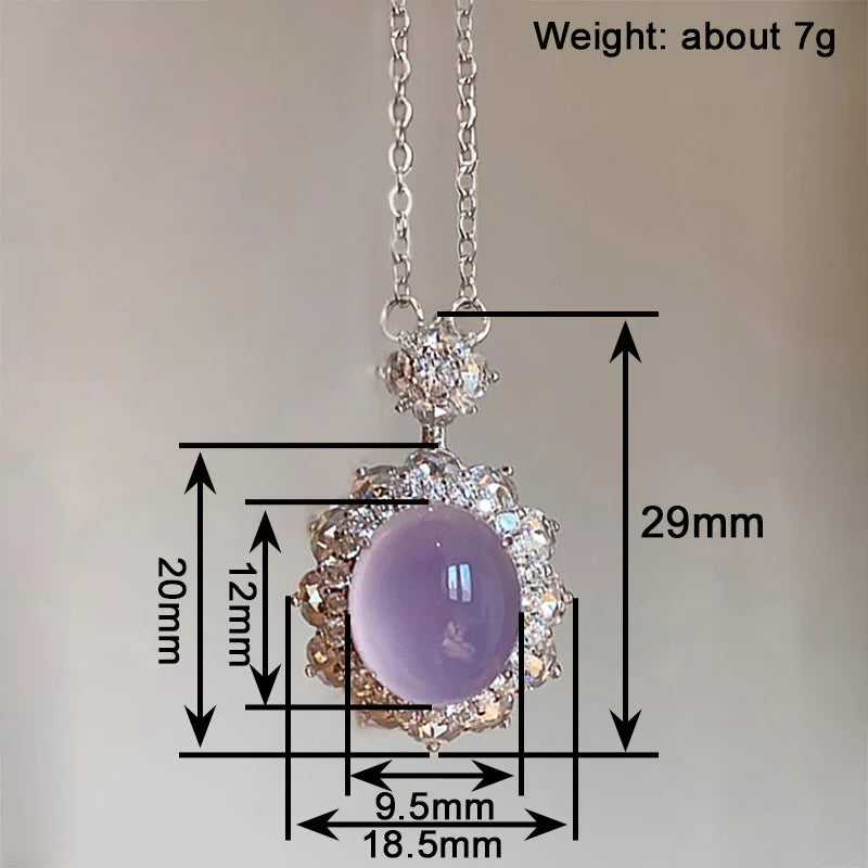 Huitan Aesthetic Women Purple Imitation Opal Pendant Necklace for Party Wedding Elegant Charming Accessories Jewelry Inlaid CZ