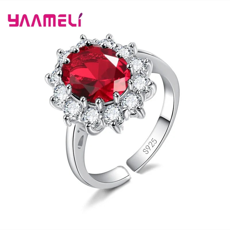 100% Authentic 925 Sterling Silver Color Women Wedding Engagement Jewelry Ring Classic Oval Flower Shiny Cubic Zircon Crystal