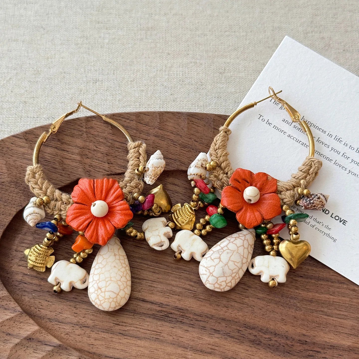 NISHIZAWA Bohemian Stones Earrings for Women Flowers Tassels Fashion Jewelry Elegant Beach Style Retro Aretes De Mujer