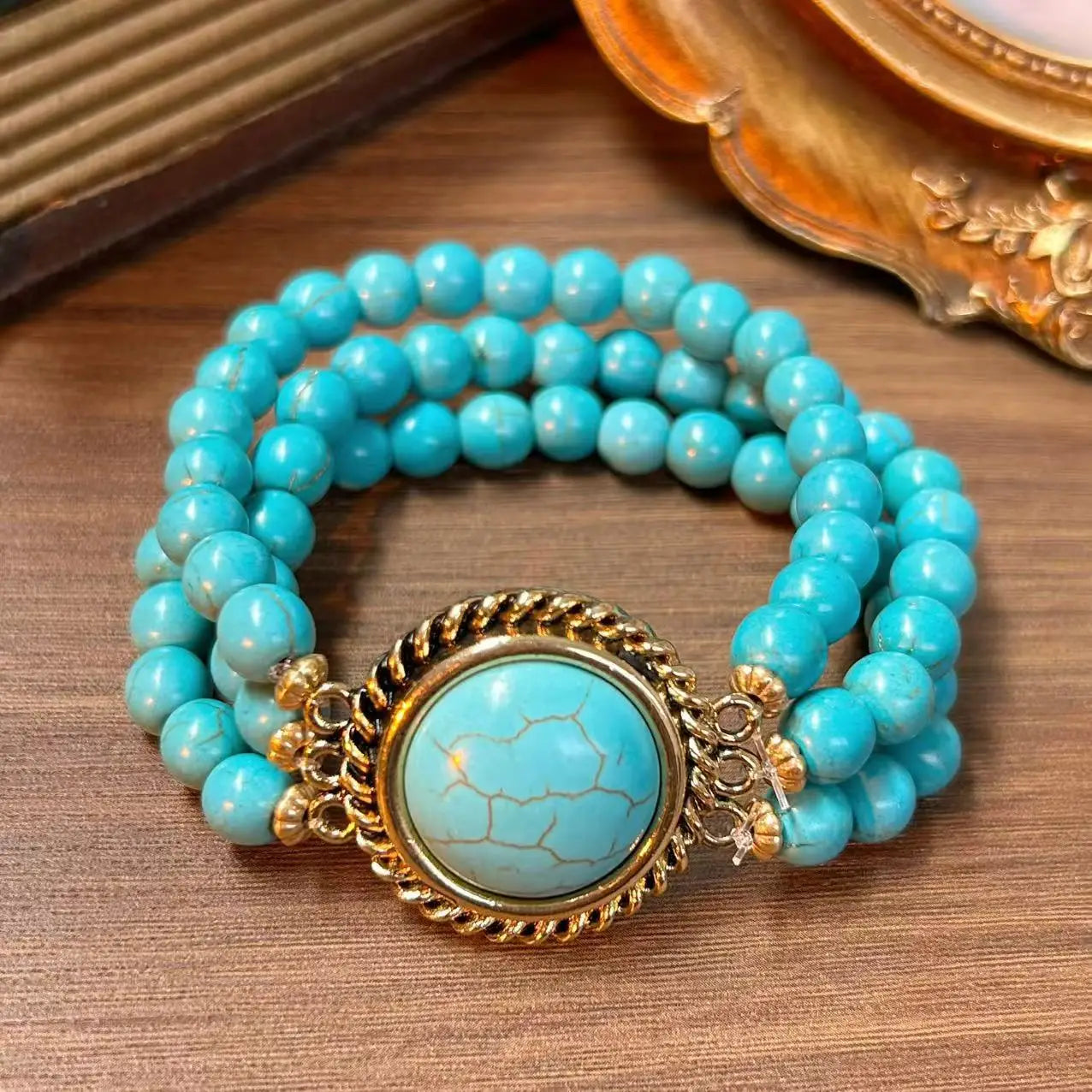 Turquoise Bracelets for Women Multilayered Vintage Versatile Jewelry Fashion Elegant Ethnic Style Beads Pulseras Mujer