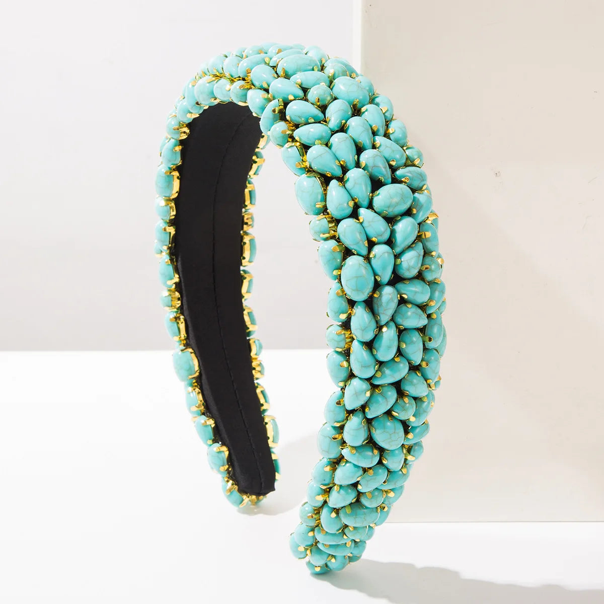 Baroque Headband for Women Heavy Craft Turquoise Pearl Hair Hoop Vintage Court Luxury Hair Accessories Party Statement Hairband