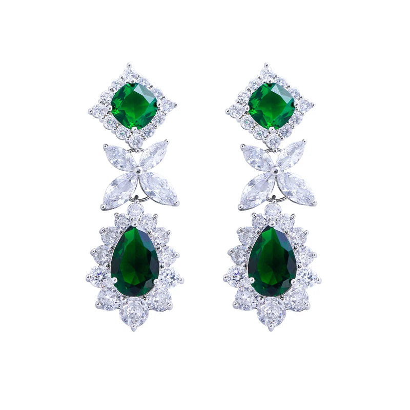 ThreeGraces Luxury Shiny Green Water Drop Zirconia Long Big Dangle Earrings for Women Bridal Wedding Party Jewelry E1748