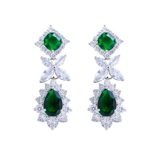 ThreeGraces Luxury Shiny Green Water Drop Zirconia Long Big Dangle Earrings for Women Bridal Wedding Party Jewelry E1748