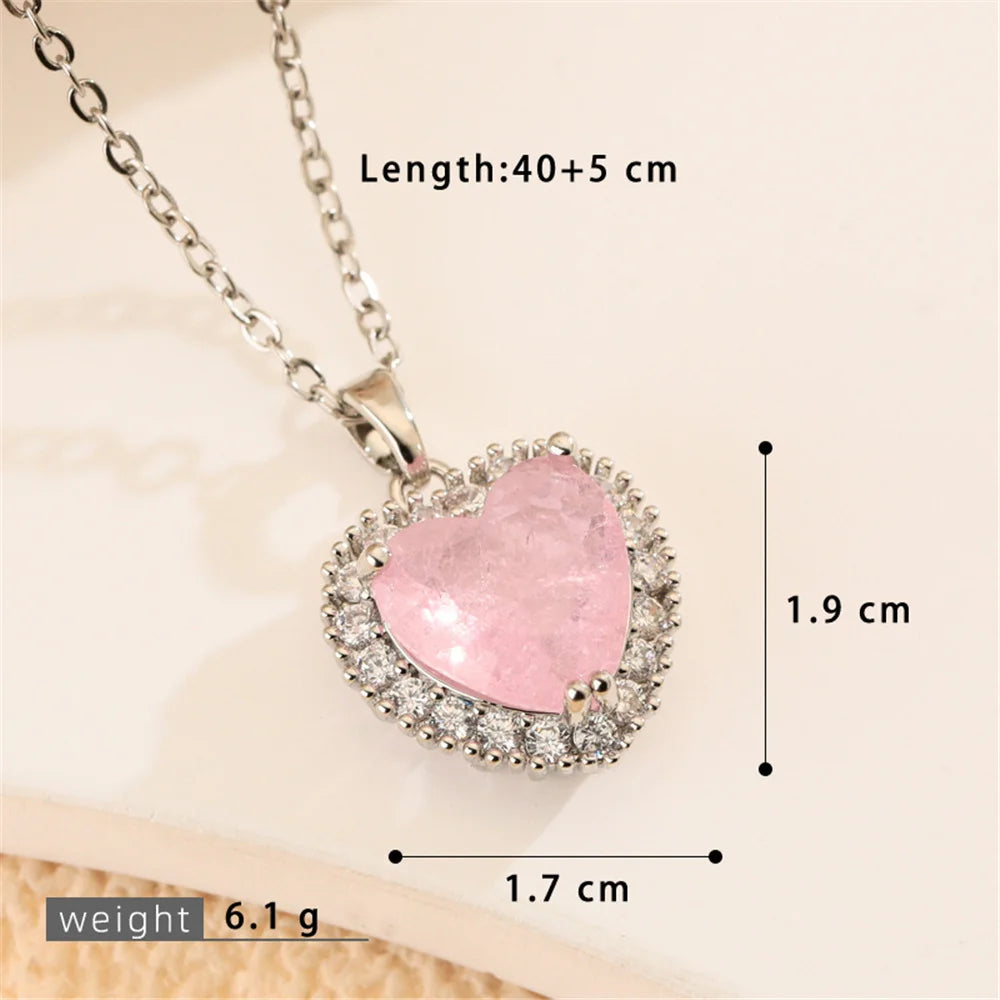 Small Heart Love Charm Female Pink Green Zircon 2026 Fashion Pendant Necklace Gold Silver Color Wedding Jewelry For Cute Women