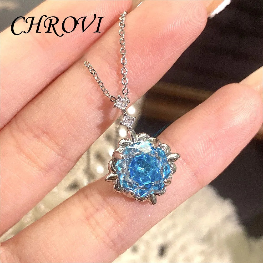 Exquisite 95 sterling silver millennium rose with brilliant coloured gemstone necklace, rose flower clavicle chain