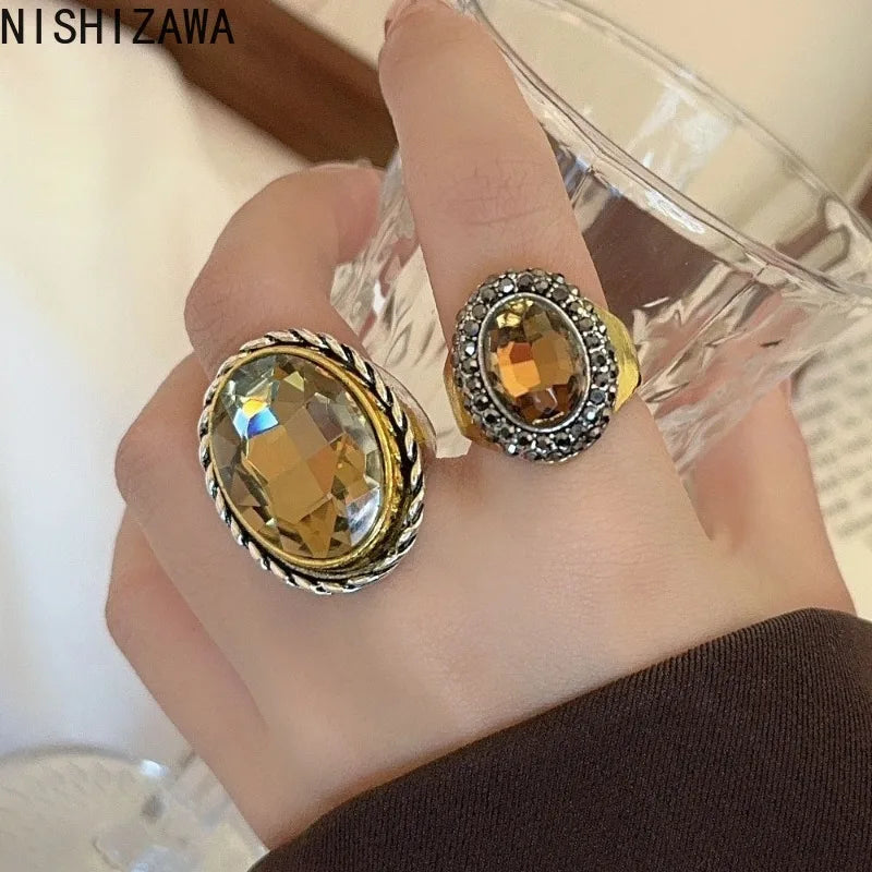 NISHIZAWA Women Rings Crystal Geometric Index Finger Elegant Anillos Mujer Versatile Vintage Fashion Exquisite Jewelry