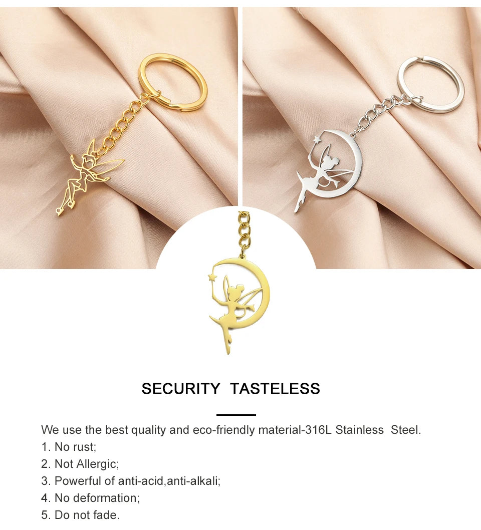 My Shape Fairy Keychain Creative Fantasy Elf Key Ring for Women  Stainless Steel Bag Car Keychain Fashion Jewelry Wholesale