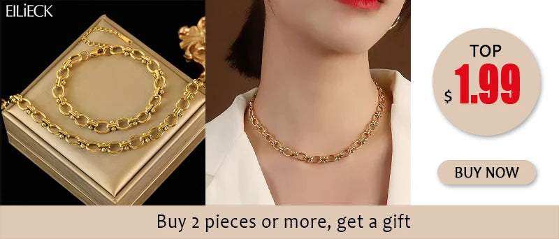 EILIECK 316L Stainless Steel Gold Color Chain Statement Necklace Bracelet For Women Charm Simple Jewelry Bijoux Jewelry Set Gift