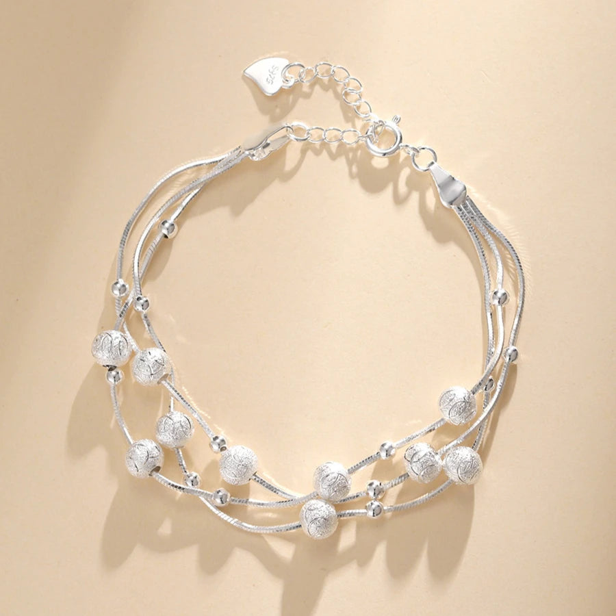 Luxury 925 Sterling Silver Ball Bracelets For Woman Korean Designer Lucky Beads Chain Bracelets Party Wedding Charm Jewelry Gift