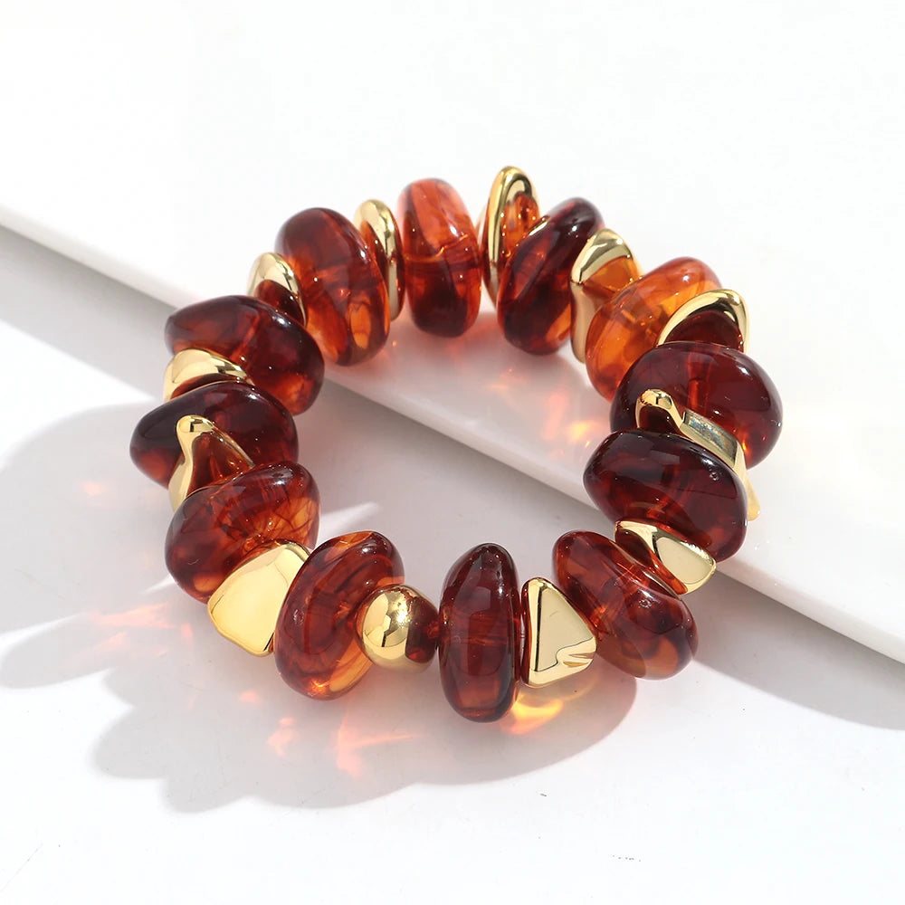 Fashion Acrylic Colorful Irregular Geometric Beads Elastic Bracelets Geometry Beaded Chunky Bracelet for Women New Jewelry Gifts