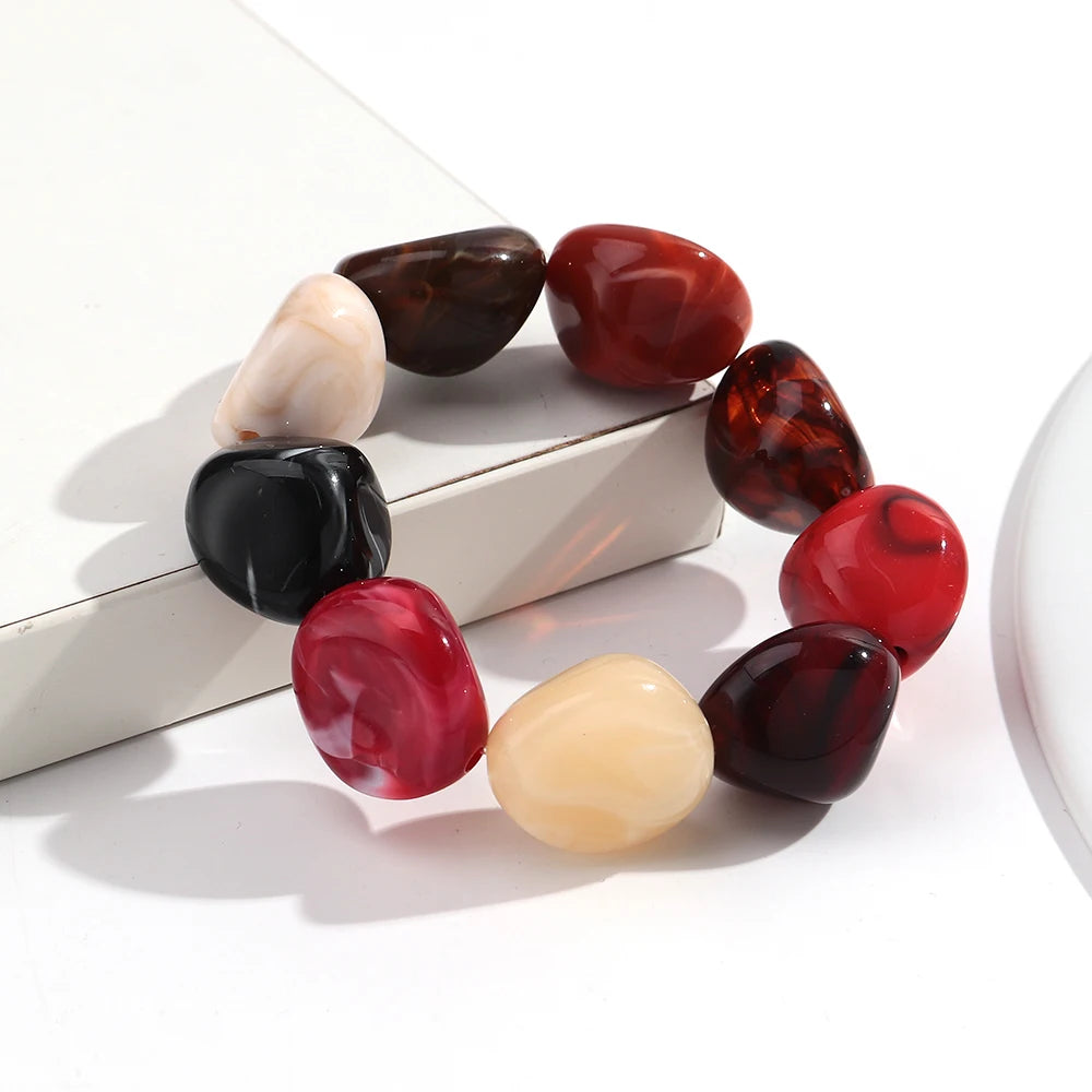 Boho Colorful Irregular Stone-shaped Beads Stretch Bangle Bracelets New Resin Geometric Beaded Bracelet 2026 Trendy Jewelry