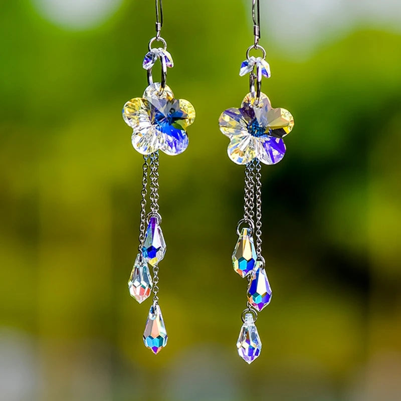 Fashion Long Tassel AB Color Crystal Dangling Earrings for Women Temperament Elegant Engagement Party Jewelry Gifts