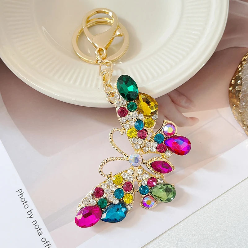 EASYA 2024 New Butterfly Keychain Collection Rhinestone Crystal Inlaid Car Pendant Handicrafts