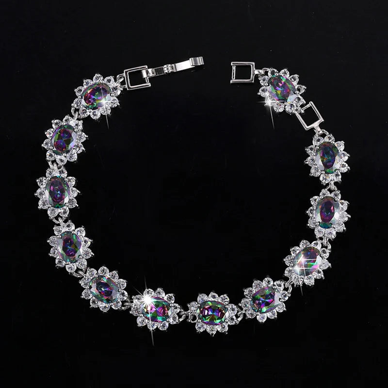 ThreeGraces Unique Mystic Rainbow Cubic Zirconia Crystal Bracelet Tennis Link Fashion Women Bridal Wedding Party Jewelry BR323