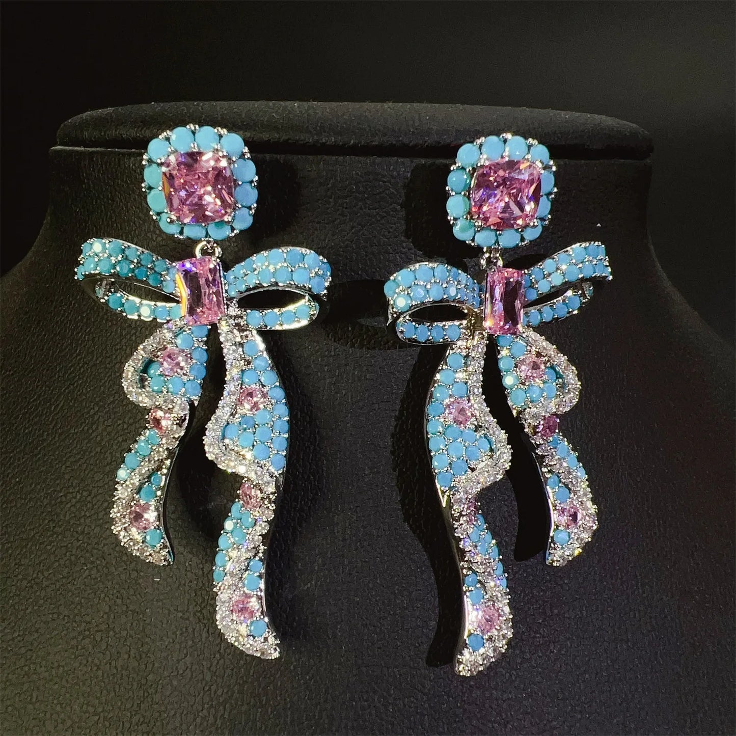 Vintage Elegant Luxury Bowknot Ribbon Zircon Earrings For Women Exquisite Rhinestone Bow Stud Earrings Wedding Party Jewelry