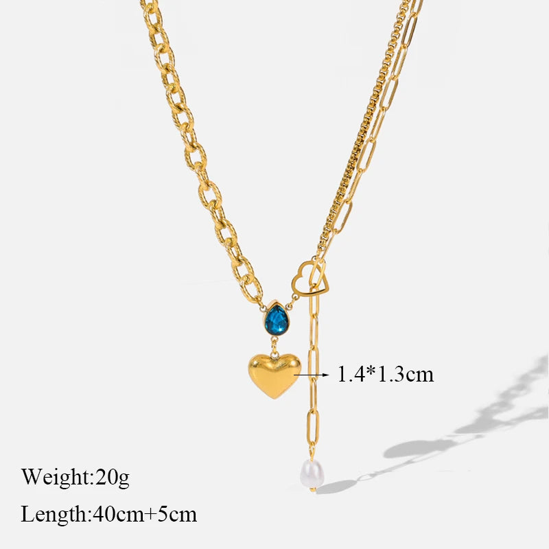 EILIECK 316L Stainless Steel Heart Love Pendant Necklace Statement Golden Glossy Thick Chunky Collar Dangle Neck Chain Jewelry