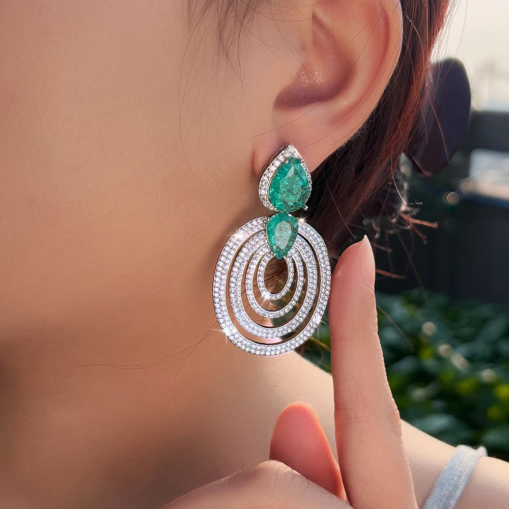 ThreeGraces Gorgeous Shiny Green Ice Crack Design Zirconia Big Round Shape Bridal Wedding Party Drop Earrings for Women E2044