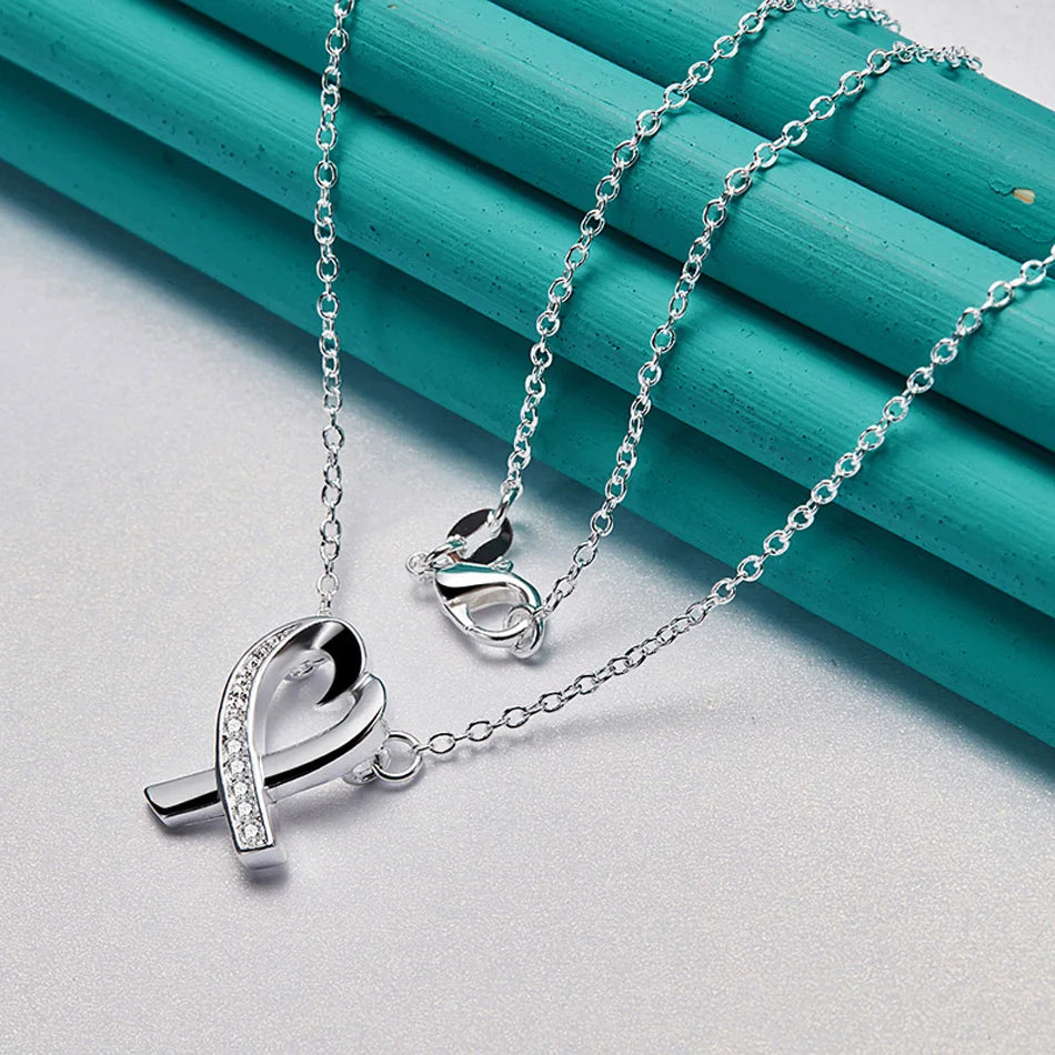 URMYLADY 925 Sterling Silver Heart AAAAA Zircon 18 Inch Pendant Necklace For Women Wedding Engagement Fashion Jewelry Gifts