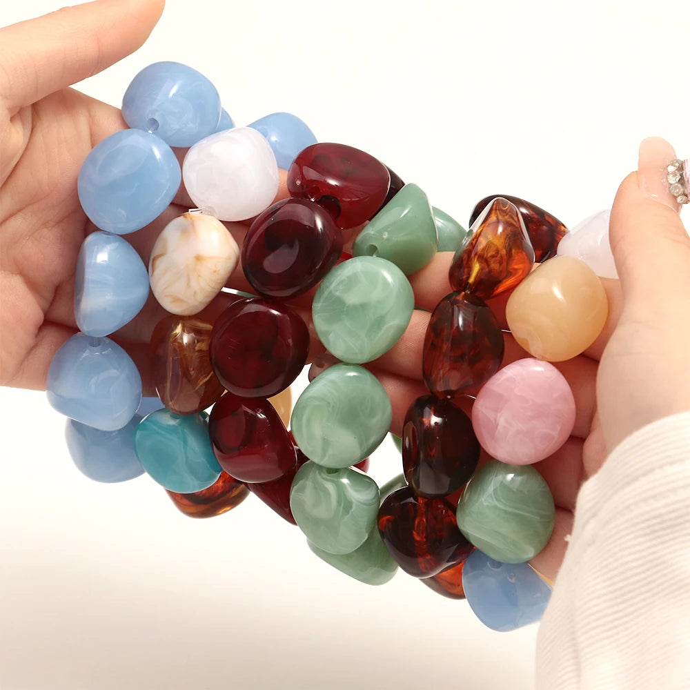 Boho Colorful Irregular Stone-shaped Beads Stretch Bangle Bracelets New Resin Geometric Beaded Bracelet 2026 Trendy Jewelry