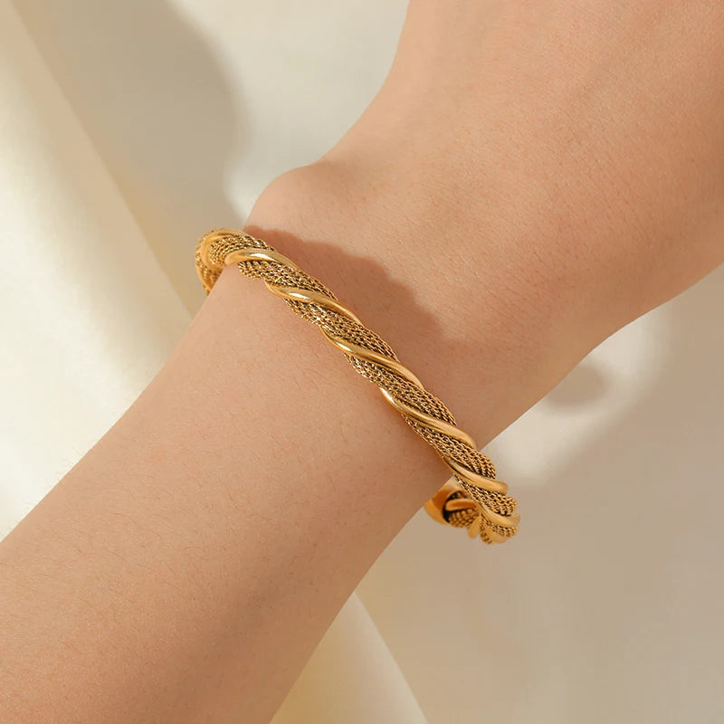 EILIECK 316L Stainless Steel Gold Color Twisted Bangles For Women New Trendy Adjustable Bracelet Waterproof Jewelry Gift Party