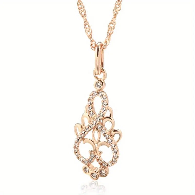 New Trend Crystal Flower Pendant Necklace Women Cubic Zirconia Rose Golden Ethnic Bride Necklace Fashion Vintage Jewelry Gifts