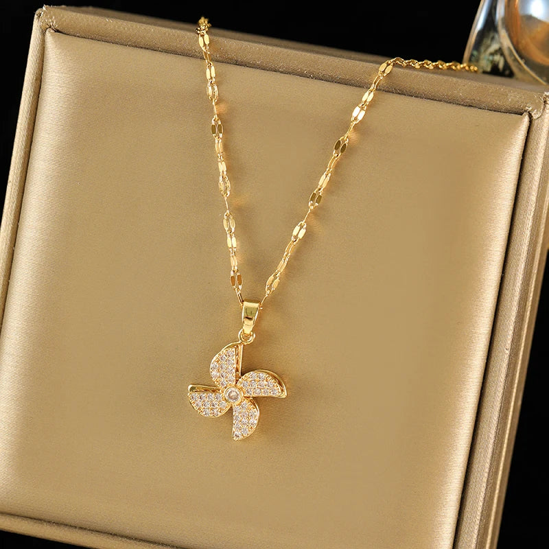 EILIECK New Tulip Flower Cubic Zirconia Chain Necklace Stainless Steel Fashion Collar Necklace Jewelry for Women Bijoux Gift
