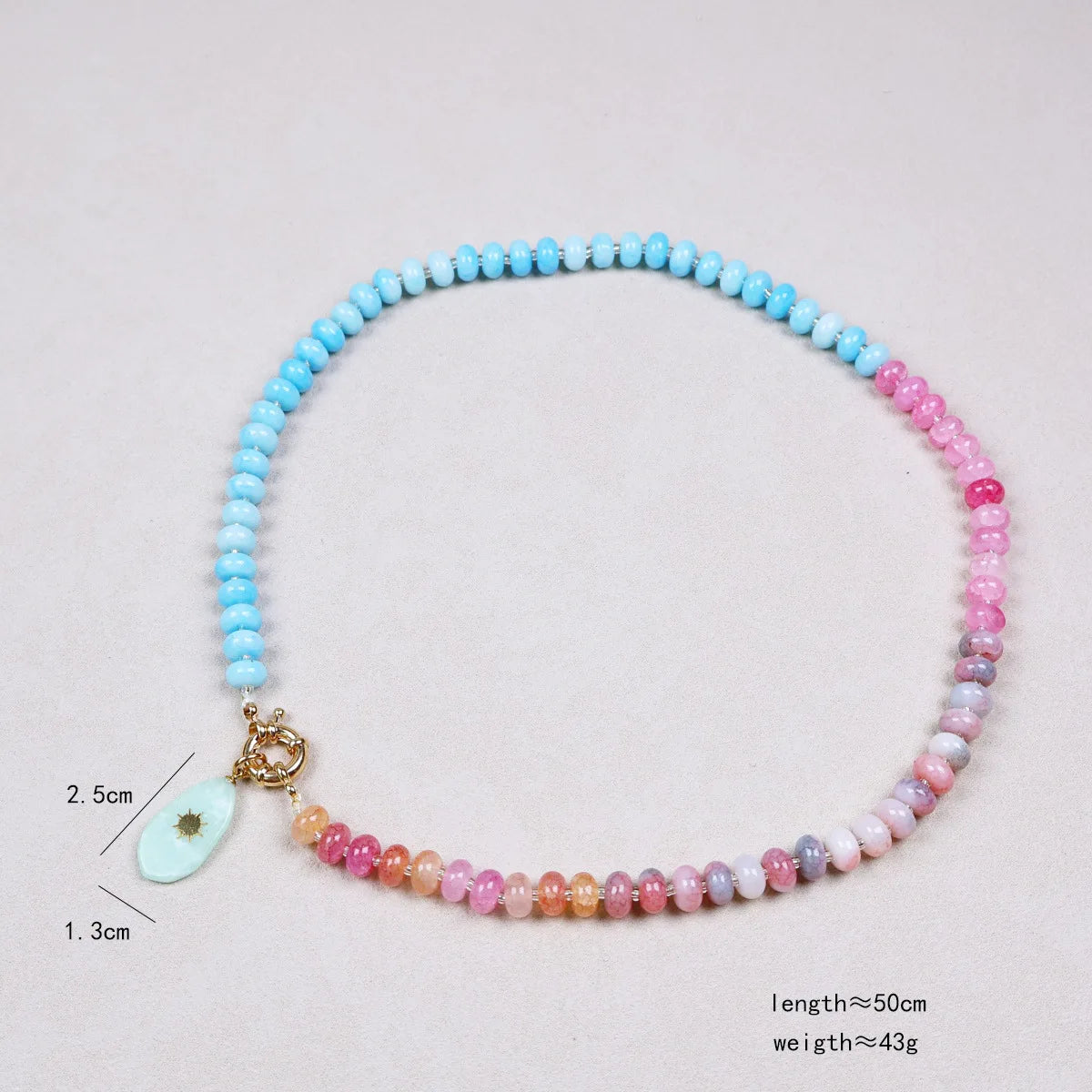 Colorful Natural Stone Beaded Pendant Necklace with Gold Color Star Boho Handmade Beads Choker Summer Beach Vacation Jewelry