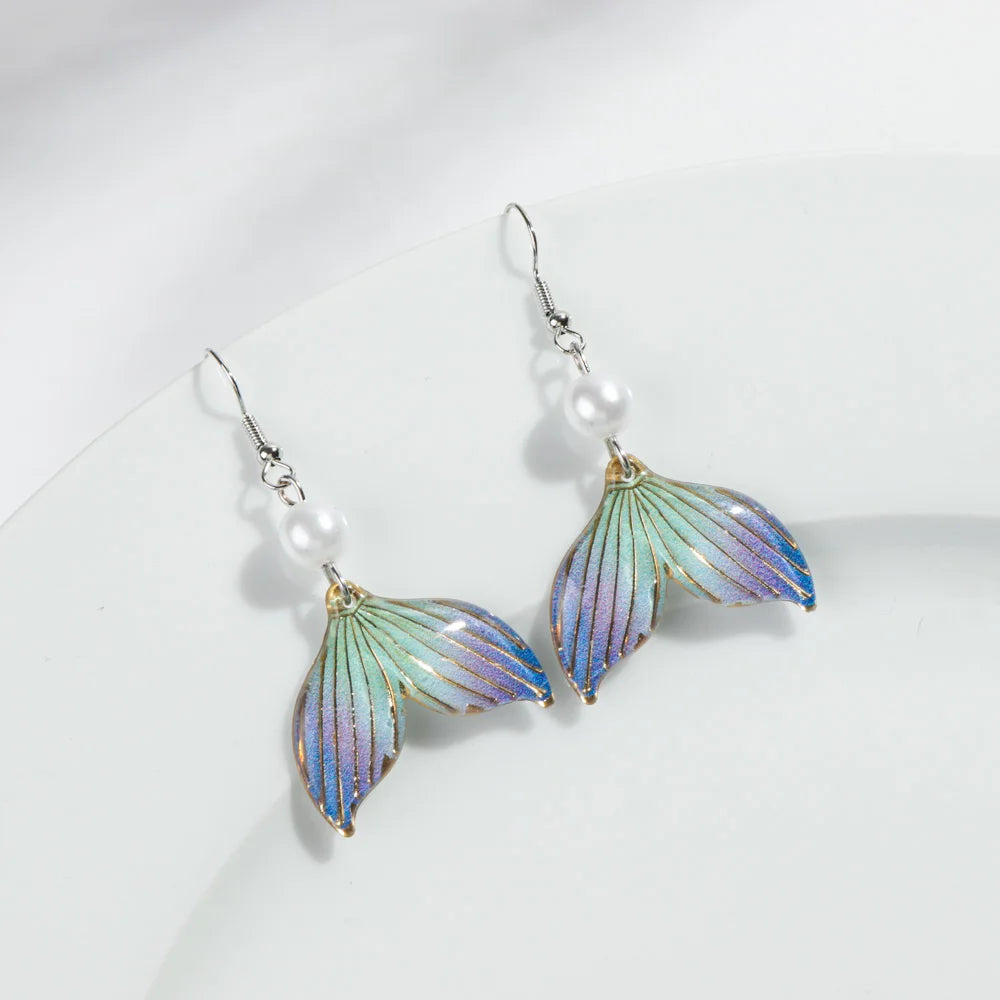 Cute Colorful Acrylic Mermaid Tail Earring for Women Elegant Pearl Beads Iridescent Drop Earrings Fashion 2025 Jewelry Gifts